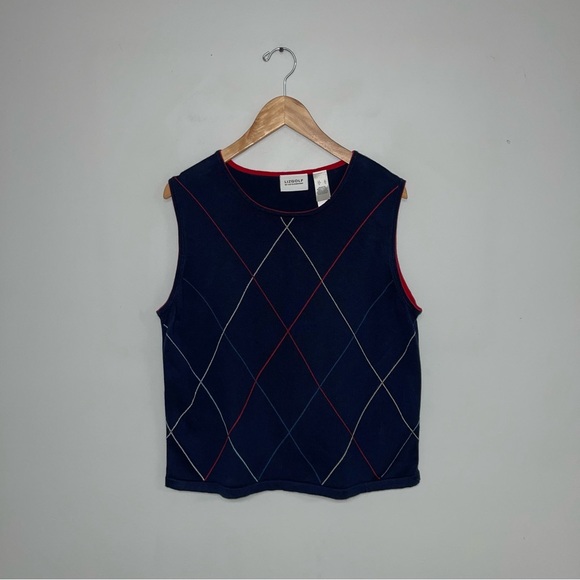 Liz Clairborne  Golf Sweater Vest Women's Size Large Navy‎ Red Argyle Sleeveless - Picture 2 of 7